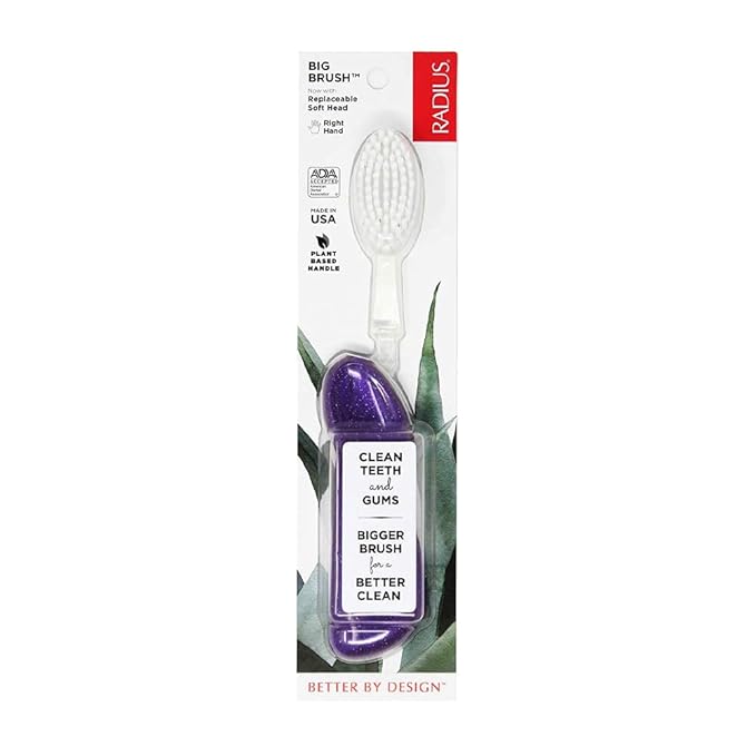 RADIUS Big Brush with Replaceable Head BPA Free & ADA Accepted Toothbrush Designed to Improve Gum Health & Reduce Gum Issues - Right Hand - Purple - Pack of 1