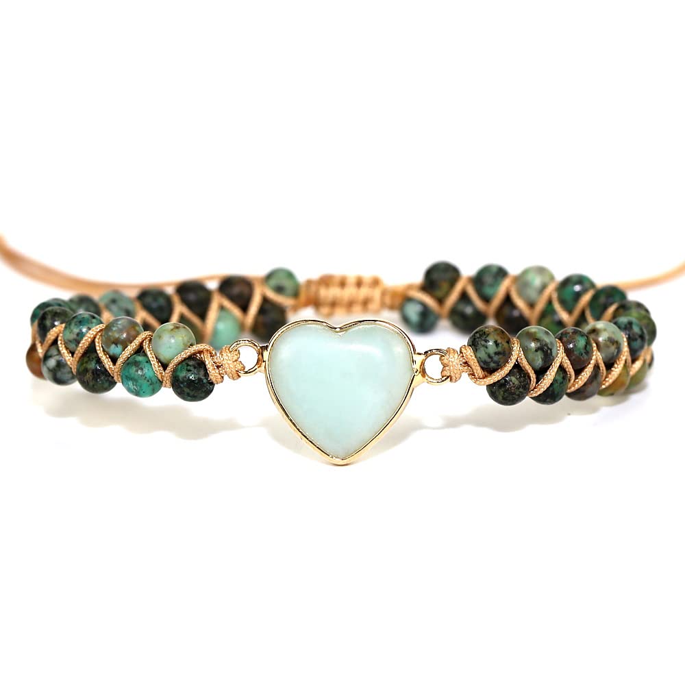 ZOSOJONA Women Wrap Bracelets Boho Natural Stone Jasper Turquoises Strand Bracelet Jewelry Collection (African Turquoise)
