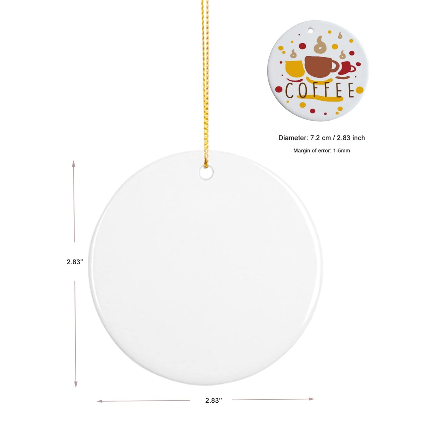 imprintfavor 12pcs Sublimation Ornaments Ceramic 2.83 inch Round Christmas Ornament Bulk Hanging Sublimation Ornaments Blanks for Crafting and Personalization (Round)