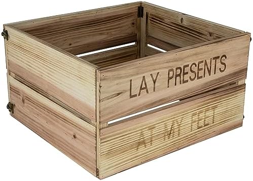 Northlight 18" Wood Crate Lay Presents at My Feet Christmas Tree Collar