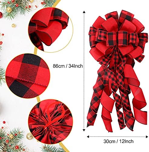 Syhood 13 Pcs Christmas Bow Tree Topper Set Red Black Buffalo Plaid