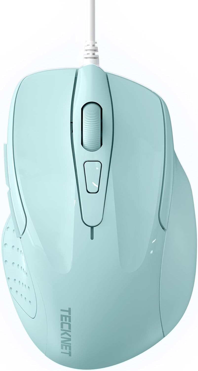 TECKNET Wired Mouse, 6-Button Corded with 4 Adjustable DPI, Ergonomic Optical Mouse, 5FT Cord for Laptop, Chromebook, PC, Desktop, Mac, Notebook - LT.Green
