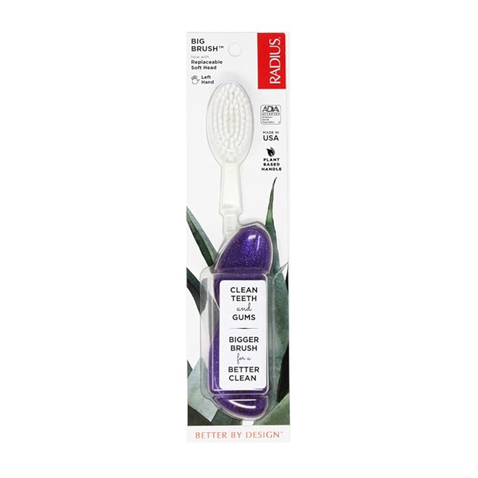 RADIUS Toothbrush Big Brush with Replaceable Head, Left Hand, Soft in Purple Galaxy, BPA Free and ADA Accepted, Designed to Improve Gum Health and Reduce The Risk of Gum Disease