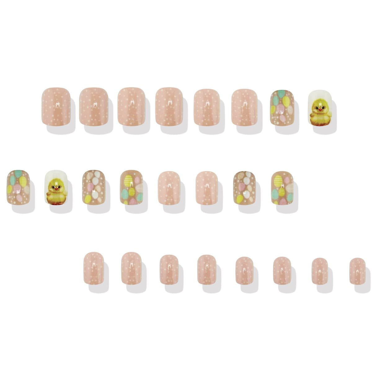 24Pcs Short Press on Nails Easter Nails Press ons Square Fake Nails with Easter Egg Designs Cute Duck Acrylic Nails Pink Glossy Stick on Nails Easter Glue on Nails for Women Manicure Art