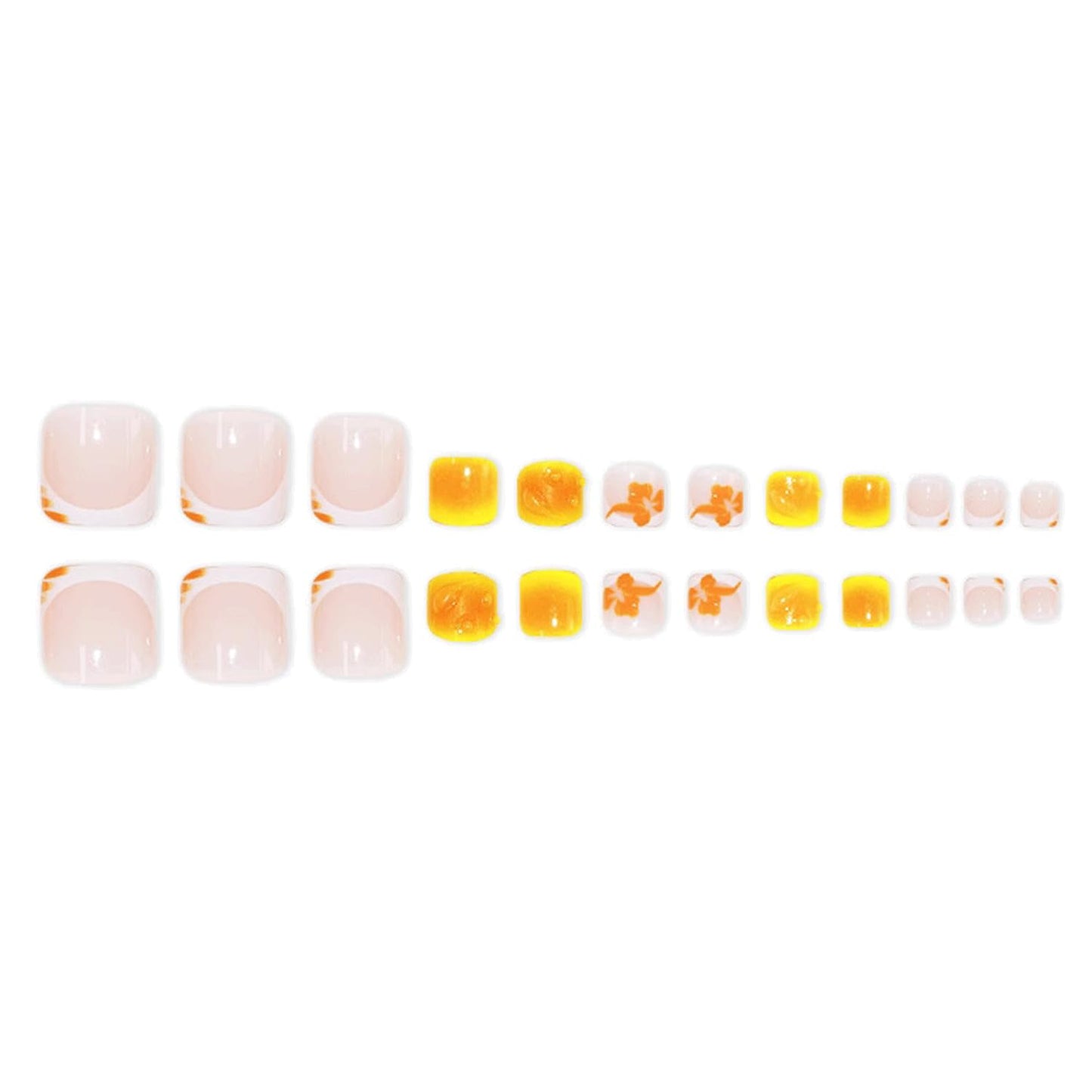 3D flower Press On Nails Short Square & Press On Toenails Set Yellow Fake Nails French Tip Acrylic Nails Kit Spring Nails Press Ons glossy Stick On Toenails For Women Girls Manicure 48 Pcs