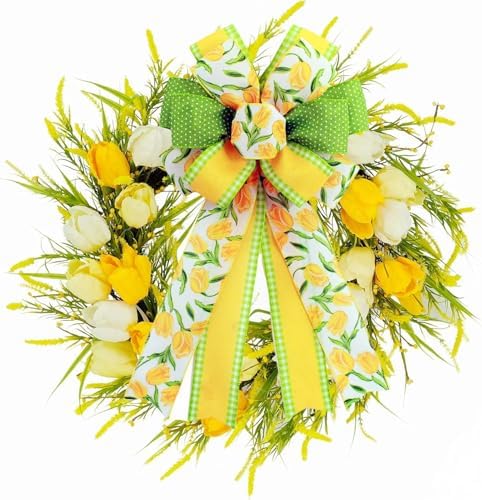 2 Pack Spring Tulip Wreath Bows, 20.87 Inch Wired Edge Floral Bows