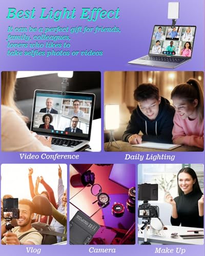60 LED Portable Selfie Light Video Conference Lighting with Clip & Camera Tripod Adapter Rechargeable 2000mAh CRI 97+, 3 Light Modes for Phone iPhone Webcam Laptop Photo Makeup (Black)