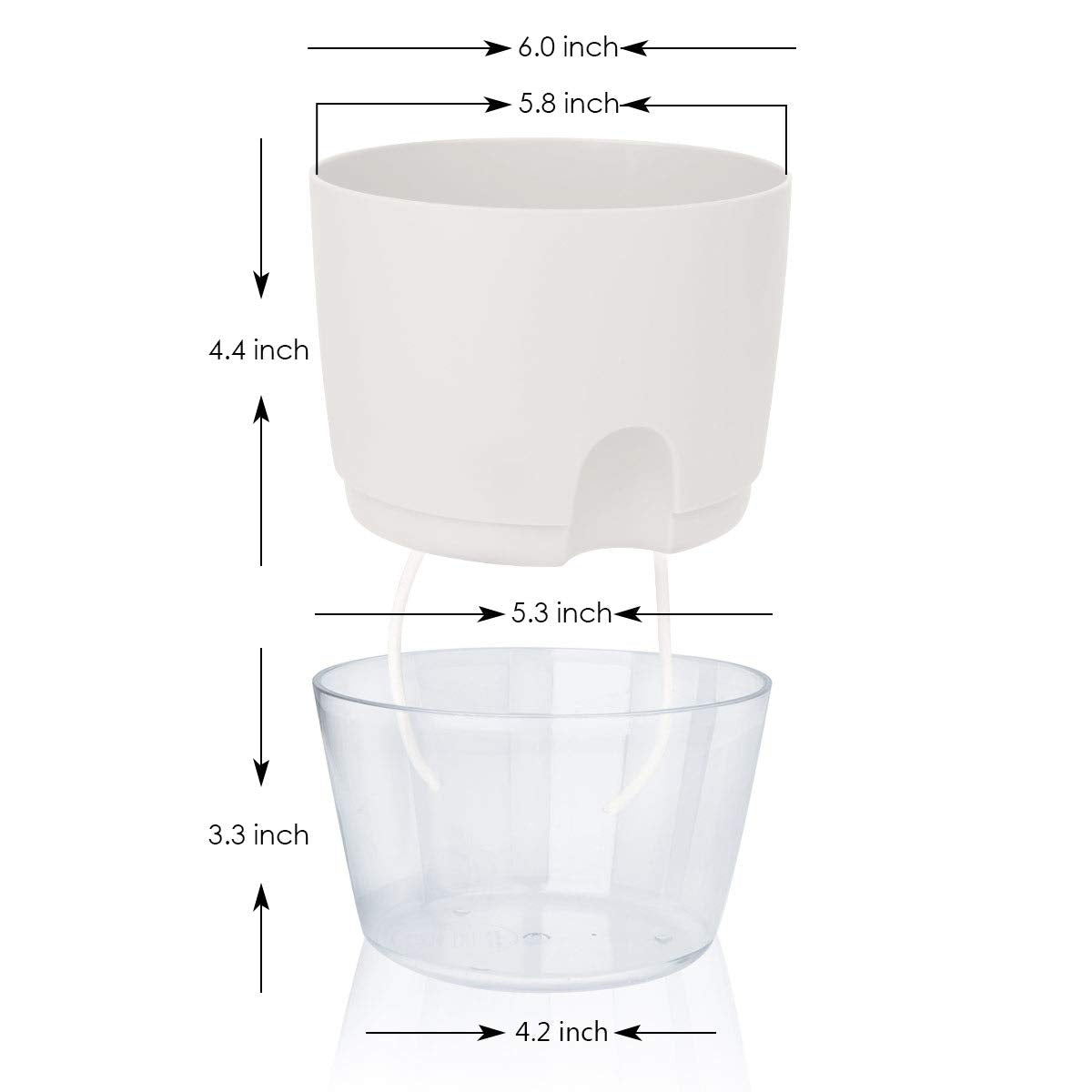 Vanavazon 6 Inch Self Watering Planter Pots for Indoor Plants, 3 Pack African Violet Pots with Wick Rope-White