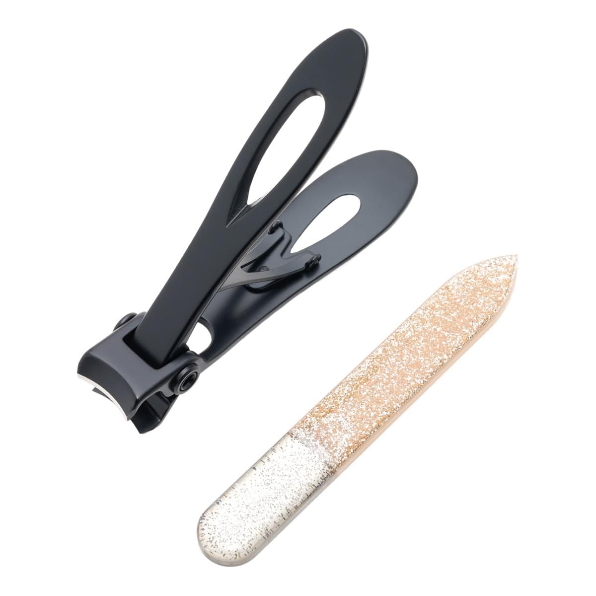 2pc Nail File and Clipper Set, Glass Nail File Without Metal Case – Reusable Nano Crystal File with Nail Clipper, Manicure Pedicure Tools for Men & Women (Gold Shimmer)