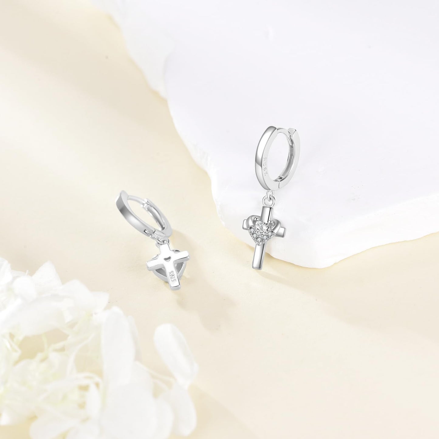 Hanging Cross Earrings Sterling Silver Diamond Heart Cross Dangle Drop Hoop Earrings Jewelry Gifts for Women