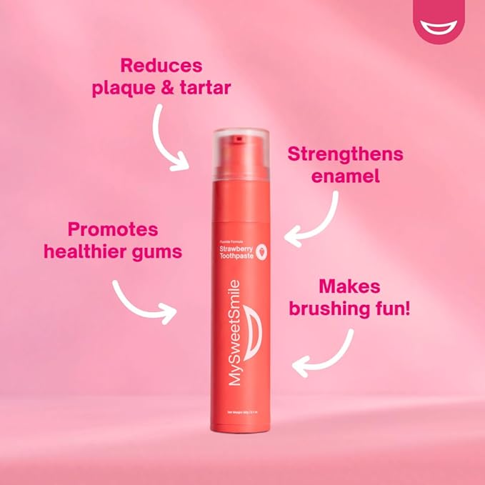 MySweetSmile Strawberry Toothpaste – Advanced Fluoride Formula – Strengthens Enamel & Prevents Cavities – Dentist-Approved & Enamel-Safe – IndyBest Award-Winning Brand - Makes Brushing Fun Again - 60g
