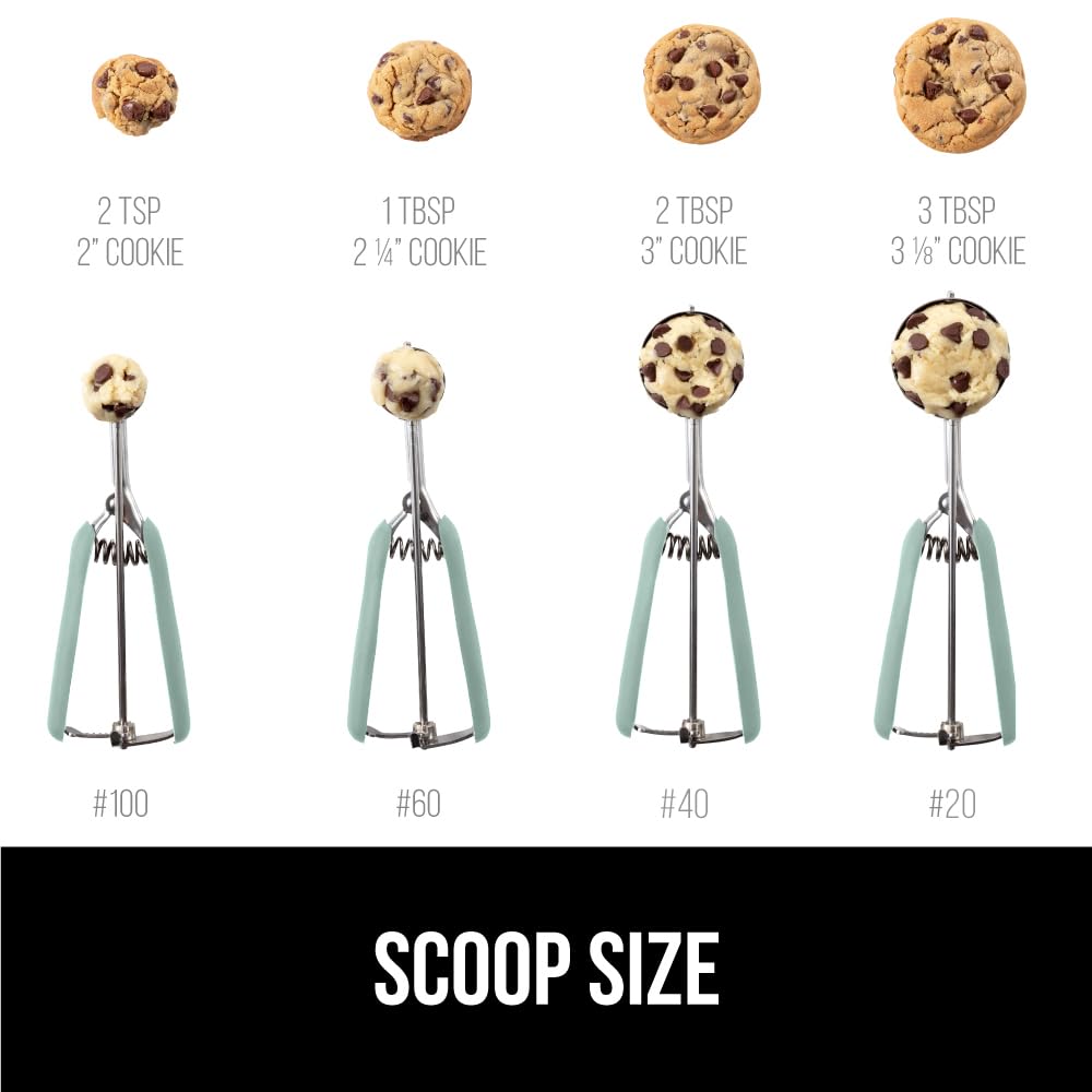 GORILLA GRIP BPA-Free 304 Stainless Steel Cookie Scoop, 1 TBSP Scooper #60, Soft Grip Handle, Easy Food Release, Create Even Portions, Multipurpose Kitchen Melon Baller, Meatball Spring Scoops, Mint