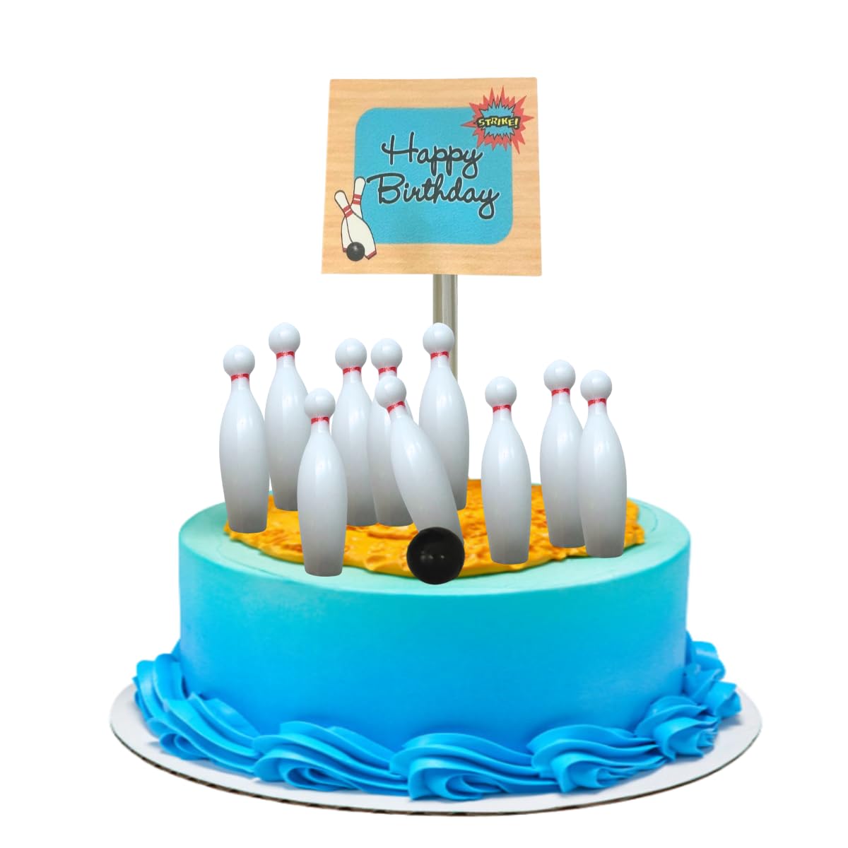 Bowling Happy Birthday Banner and Mini Miniature Bowling Pins Cake Decoration Cake Topper