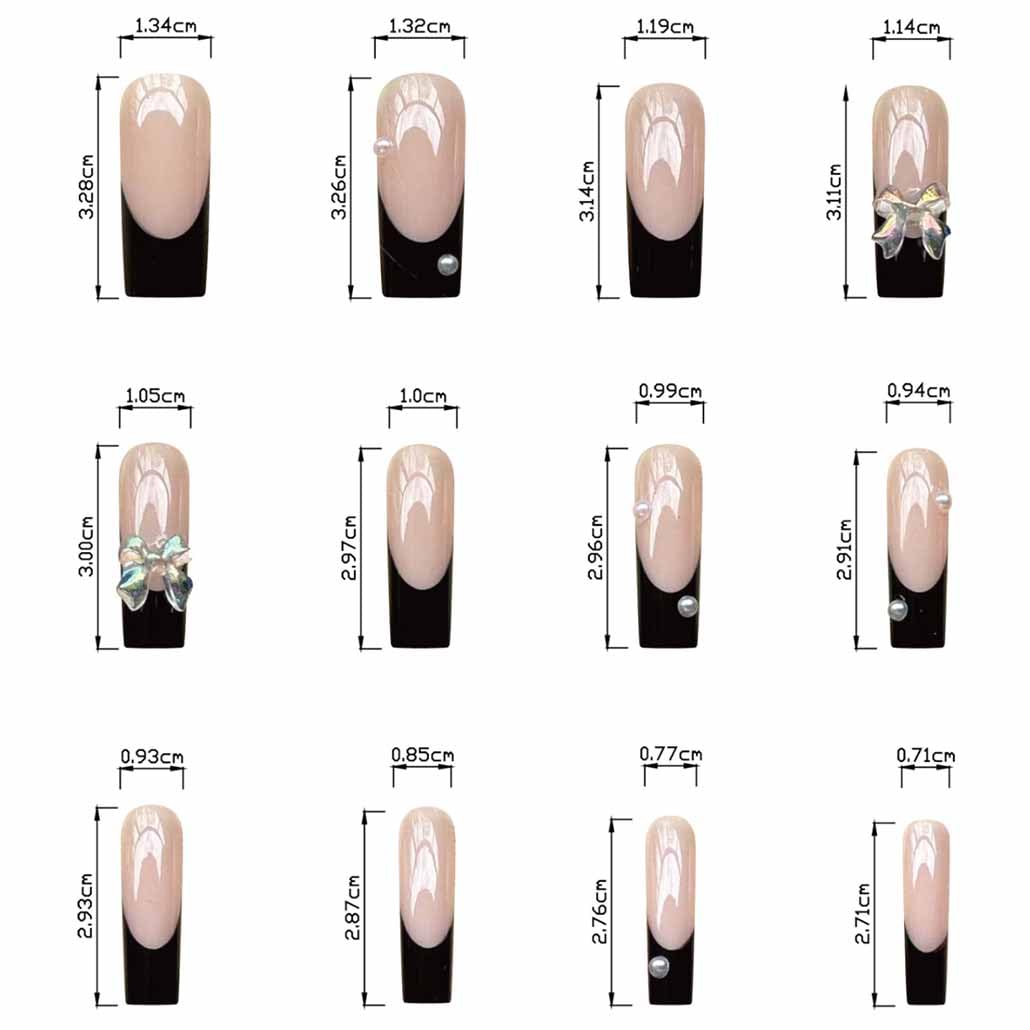 Foccna Black Press on Nails Long, Extra Long Clear Fake Nails Square Acrylic False Nails French,Artificial Nails for Women and Girls,24 pcs