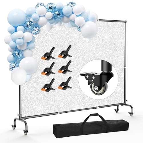 10x7.5ft Backdrop Stand with Wheels, Heavy Duty Back Drop Adjustable Photo Backgound Support Kit, Moveable Banner Frame for Parties/Photography/Wedding/Studio
