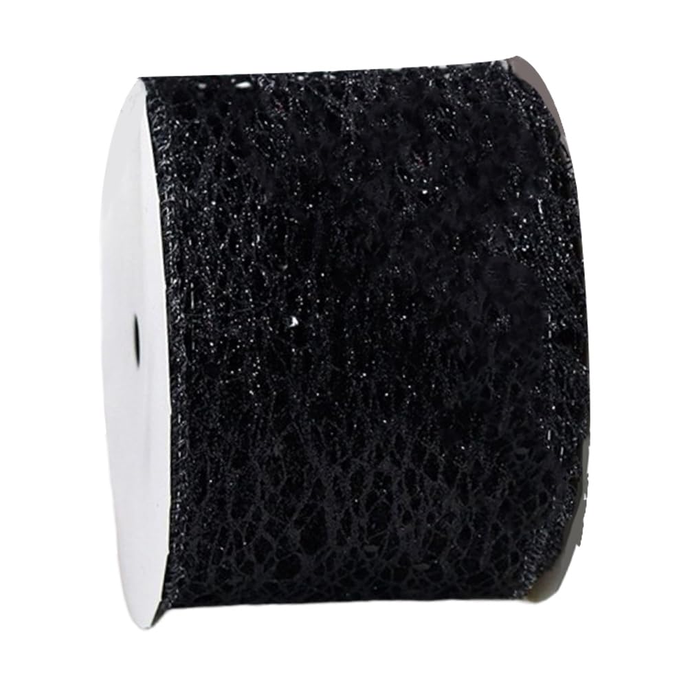 CABODYALS 10 Yards 2.48 Inch Black Glitter Mesh Ribbon Wire Edge Wide Netting Sparkly with Sequins Paillettes Fabric Ribbons for Gift Wrapping Bow Making Bouquet Wedding Home Decor DIY Craft Supply