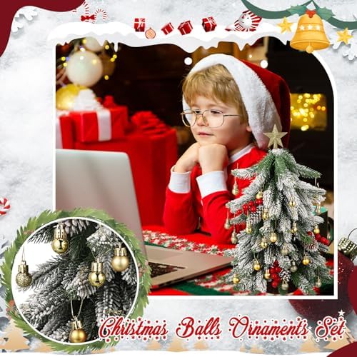 RoundFunny 25 Pcs Mini Christmas Balls Ornaments Set 0.79 Inch Christmas Day Ball Topper Star Tree Hanging Ornaments for Party Decoration(Gold)