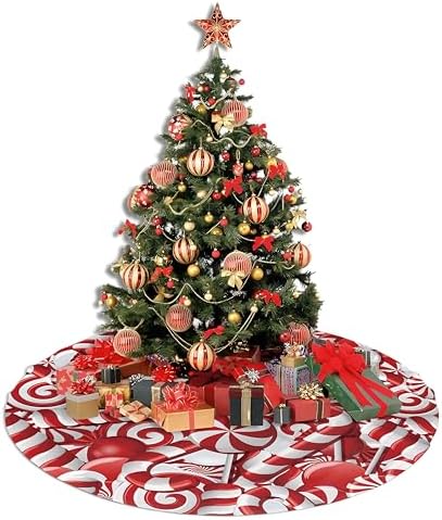 Sweet Candy Christmas Tree Skirt 36 Inch Soft Red Tree Skirt Xmas Tree Skirt Lollipop Christmas Trees Mat Winter Holiday Decoration