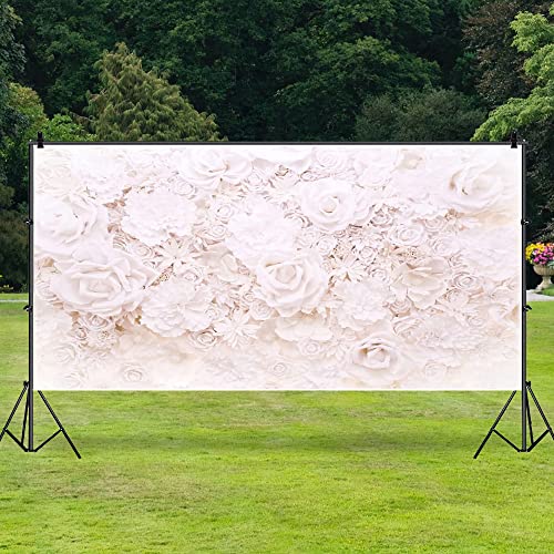 AOFOTO 20x10ft White Flowers Wall Backdrop Elegant Roses Romantic Wedding Bridal Shower Photography Background Baby Shower Party Valentines Mother's Day Photo Banner Studio Props Wallpaper - size: 20x10ft