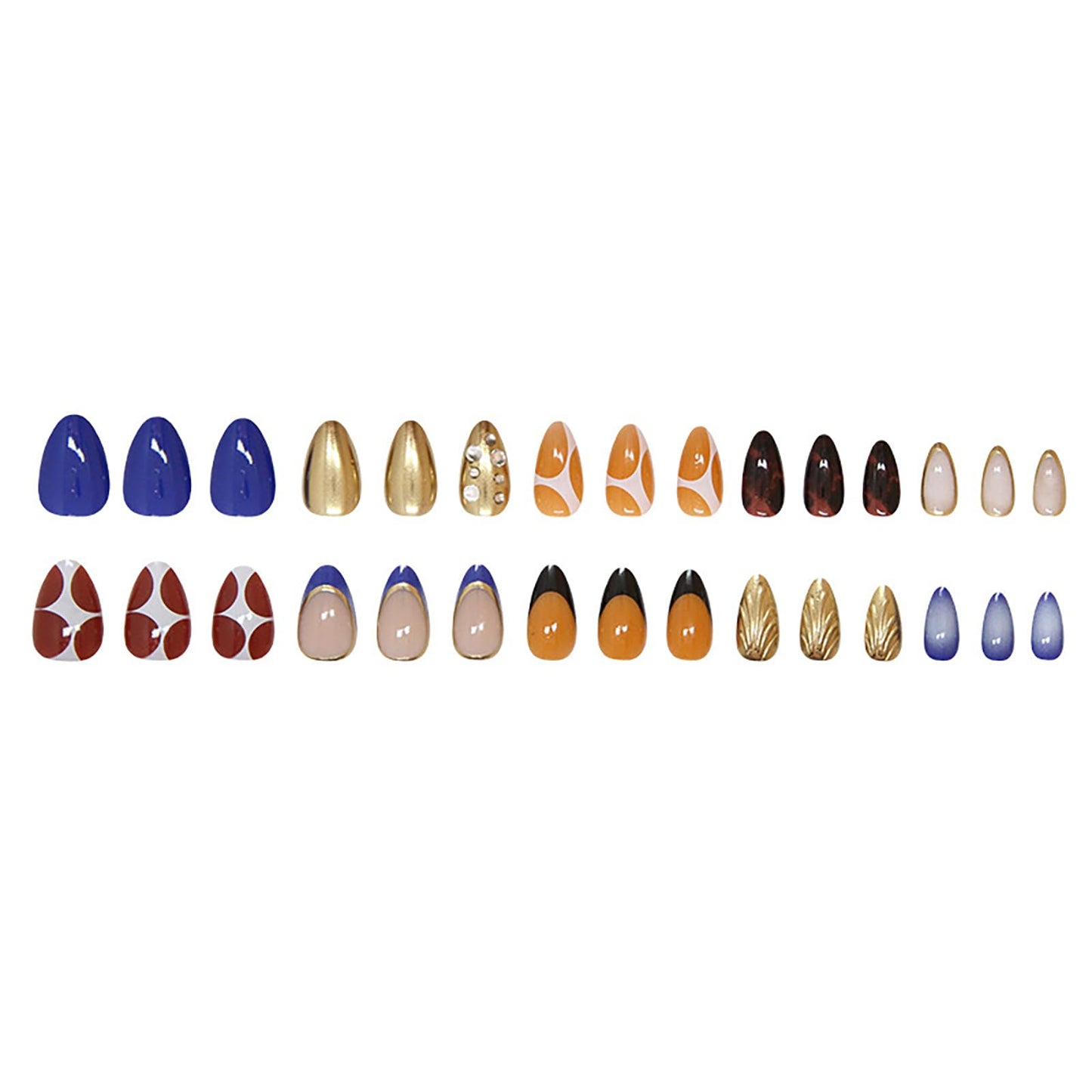 24 Pcs 3D Almond Press on Nails Medium Fake Nails with Glue Artificial Acrylic Nails French Tip False Nails with Glitter Rhinestone Design Handmade Nails Press ons Reusable Stick on Nails for Women