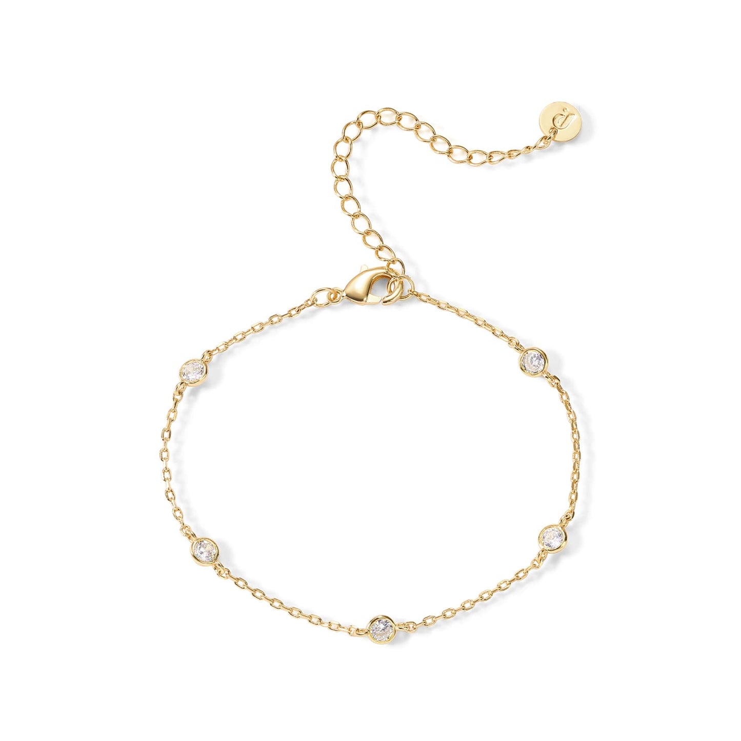 PAVOI 14K Gold Plated Station Bracelet - Simulated Diamond BTY Bracelet - Womens CZ Chain - Yellow Gold
