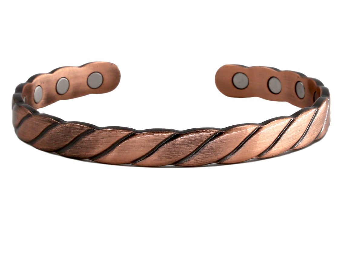 Reevaria - Pure Copper Twisted Magnetic Cuff Bracelet for Men Women, with 8 Magnets 3500 Gauss