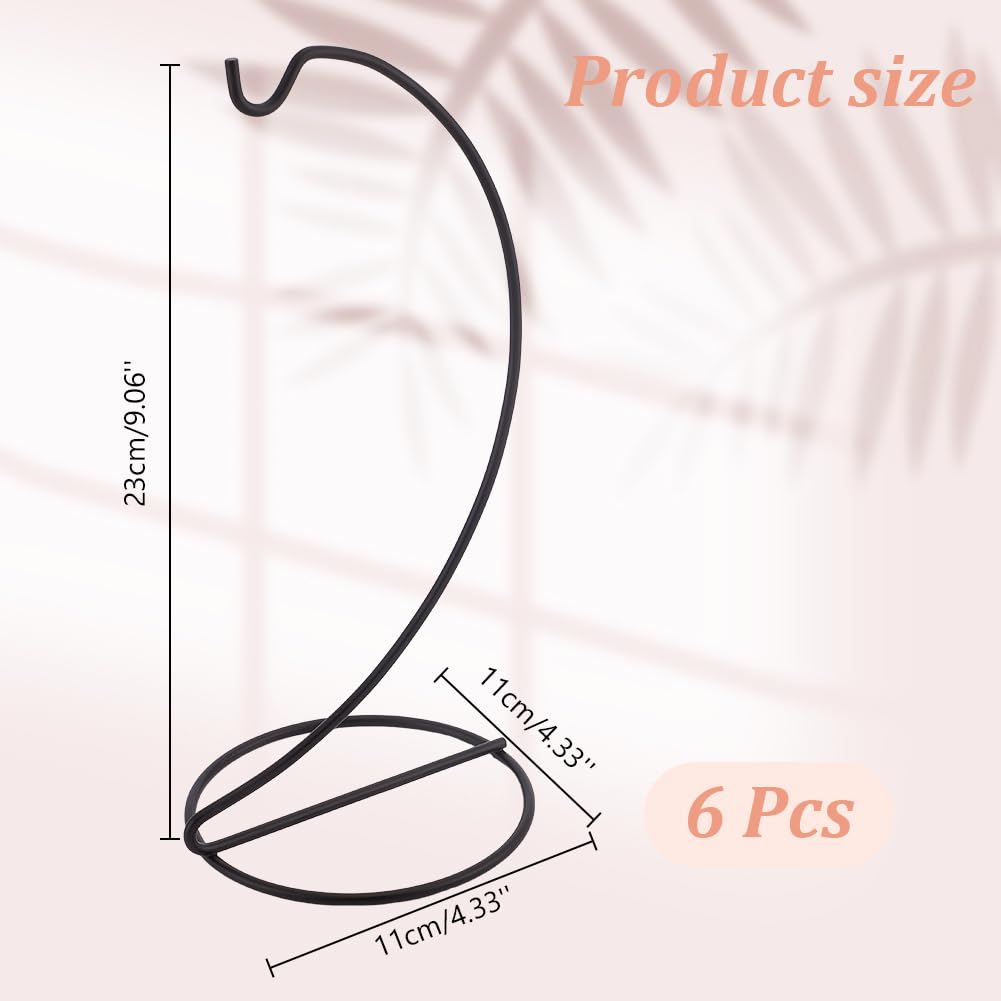 DELORIGIN 6pcs Ornament Display Stand Hanger Holder Glass Globe Iron Wire Stand Hanging Hook Rack for Christmas Lanterns Hanging Air Plant Terrarium Witch Ball Decor DIY Art Craft Display(Black)