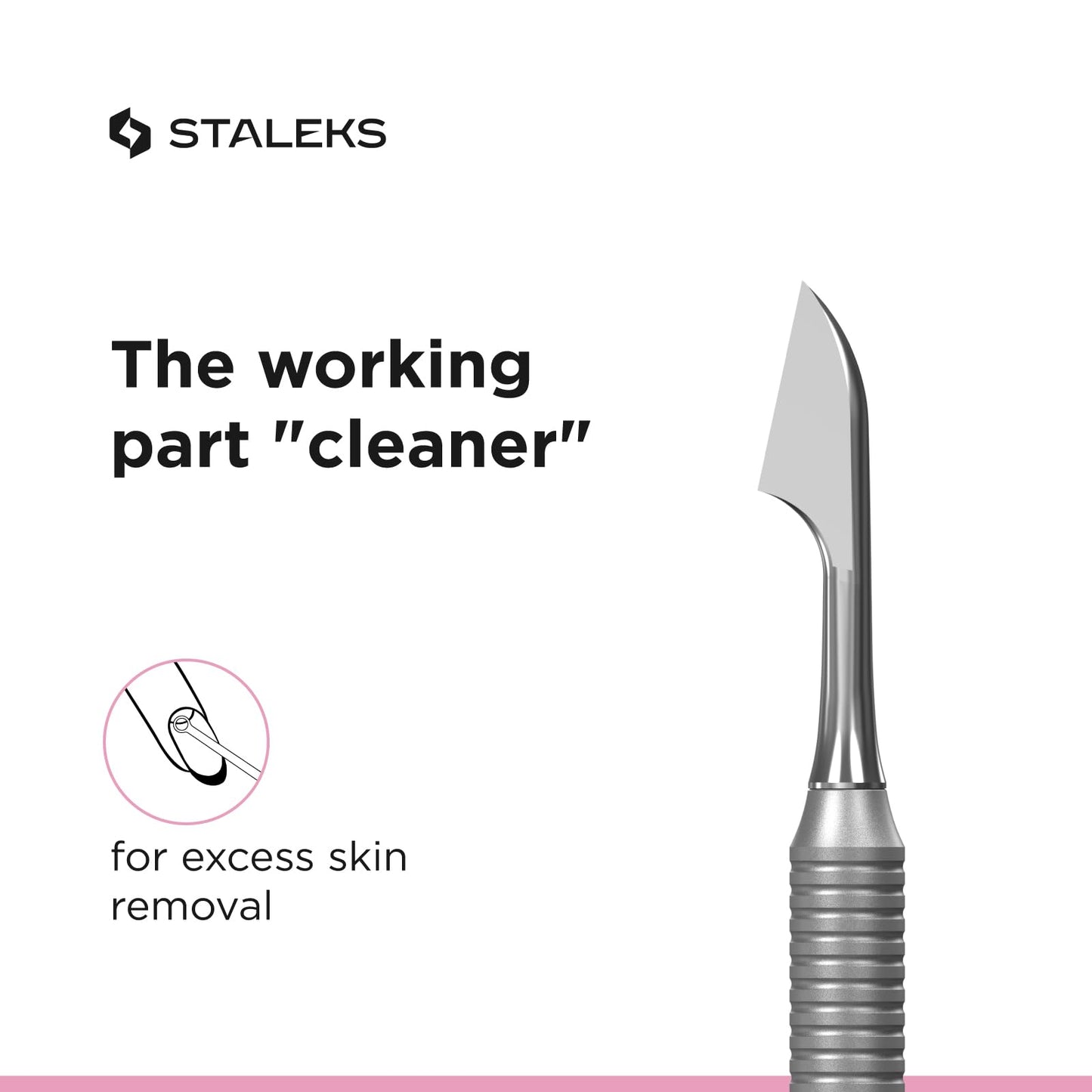 Staleks Beauty & Care Manicure Pusher 30 Type 1 – Dual-Ended Cuticle Pusher and Hatchet-shaped Cleaner – Stainless Steel Tool for Home Use