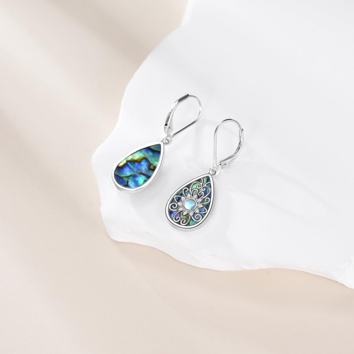 YONFQE Filigree Dangling Earrings Sterling Silver Teardrop Abalone Shell Drop Dangle Earring Filigree Leverback Gifts for Women