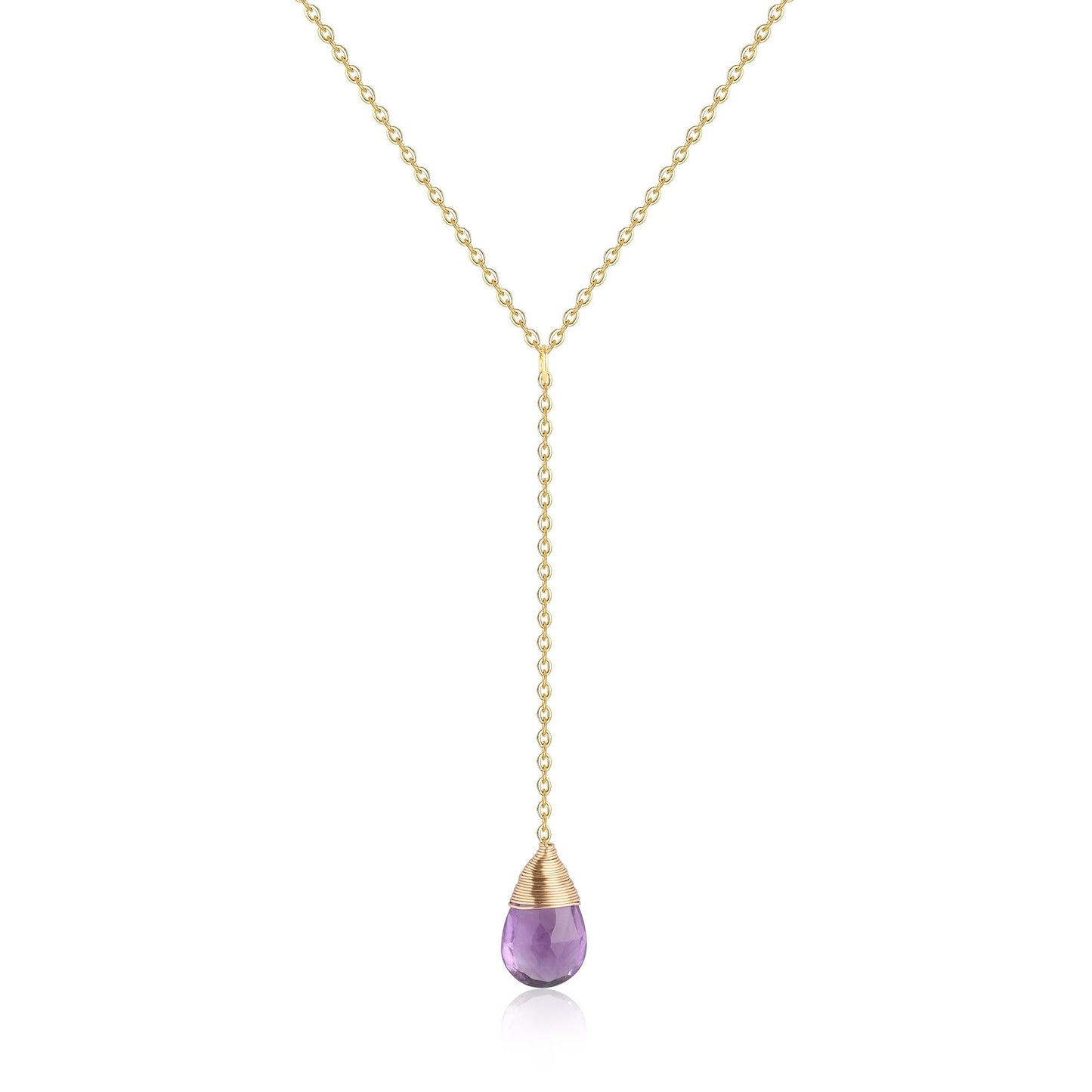 COAI 14K Gold Plated Sterling Silver Drop Dangle Trendy Y Necklace for Women, Amethyst Necklace for Women