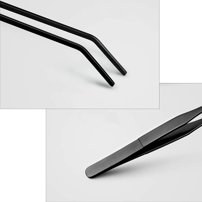 EvaGO 15 inch Black Curved Aquarium Tweezers Stainless Steel Curved Tweezer with Carbonation Protection Coating Against Rust Long Reptiles Feeding Tongs for Aquatic Plants Lizards Spider Snakes