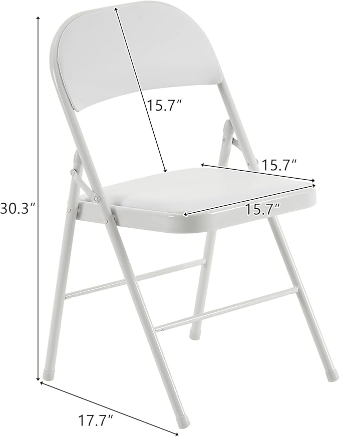 12 Pack White Folding Chairs with Padded Seats, Portable Stackable Foldable Chairs for Indoor and Outdoor, Commercial Seat with Metal Frame for Events Office Wedding Party, 330lbs Capacity