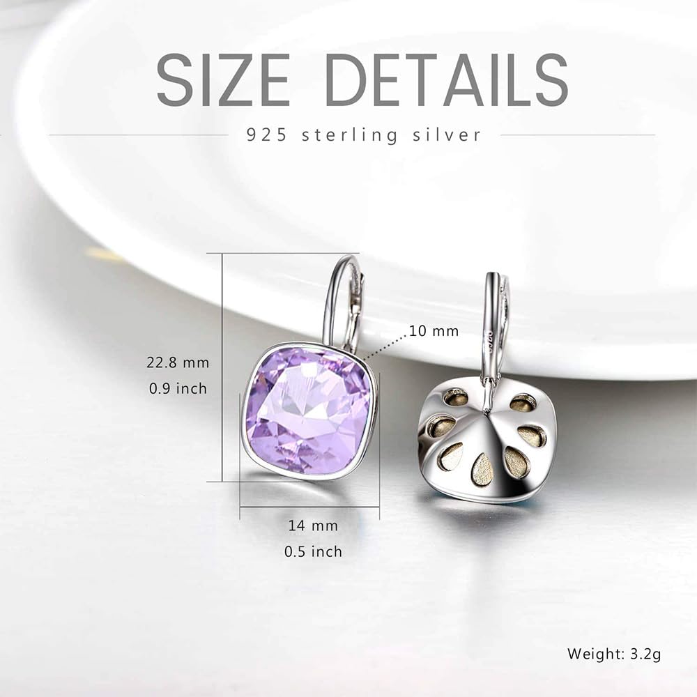 AOBOCO Sterling Silver Leverback Earrings, Purple, 0.90 in x 0.55 in, 3.2 g
