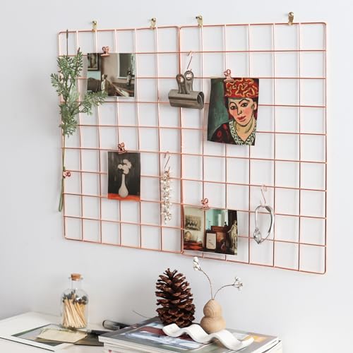 Metal Mesh Wall Grid Panel for Photo Display,Message Board,Size: 17.5" x 11.8",Pack of 2 (Rose Gold) - color: Rose Gold