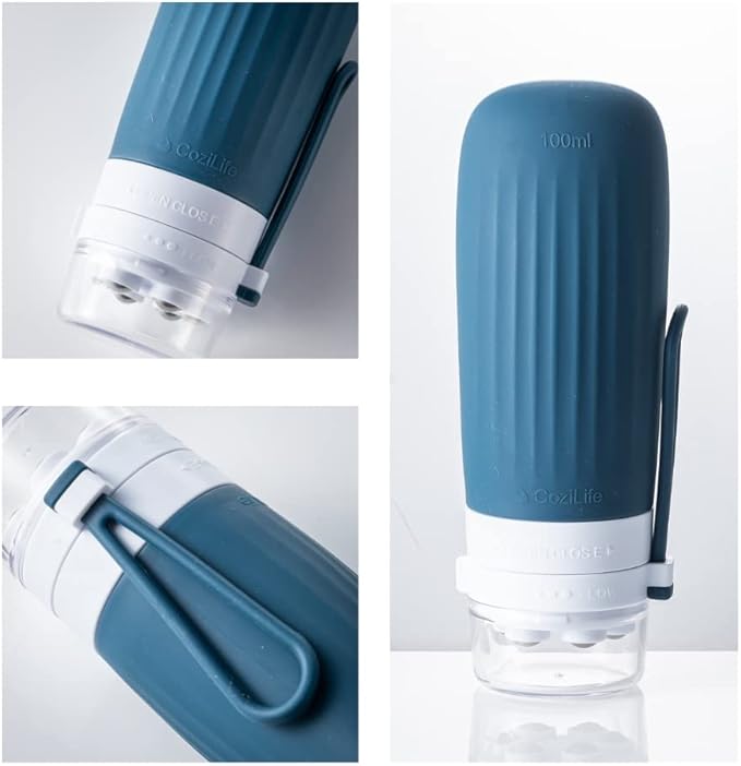 3-in-1 Facial & Body Scrub Bottle and Acupoint Massage Roller, Exfoliating and Facial-Lifting, 100ml Leak Proof Travel Container