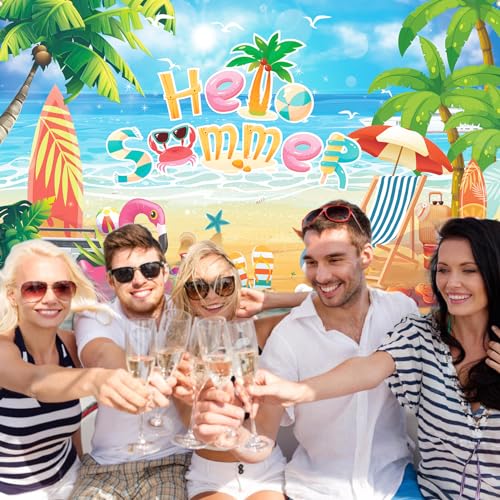 Hello Summer Beach Photo Backdrop, Schools Out for Summer Backdrop, End of School Year Party Decorations, 71 x 43 Inch