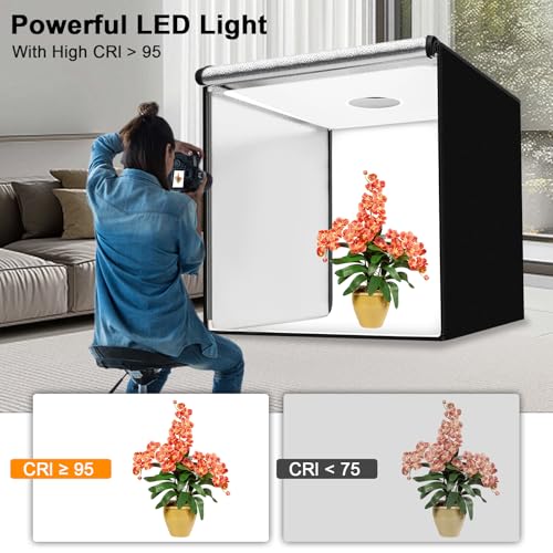 48"x48"x40" Large Photo Studio Light Box Photography, 4 Light LED Panels Dimmable Shooting Tent with 3 Color Backdrops Continuous Lighting Softbox for Bulky Items Photography - size: 48x48 in (4 LED Strips)