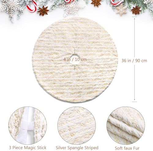 Christmas Tree Skirt White Bronzing Luxury Faux Fur Tree Skirt (Gold 36in)