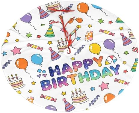 Happy Birthday Christmas Tree Skirts 36", Colorful Cake Balloon Xmas Tree Cloth Mats Trees Skirts for Decor Gift, Home Decoration
