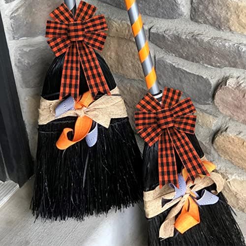 Heureppy 2pcs Halloween Wreath Bows Decor Bow Orange Buffalo Plaid Burlap for Wreaths, Tree Topper Home Decoration Ornament Supplies