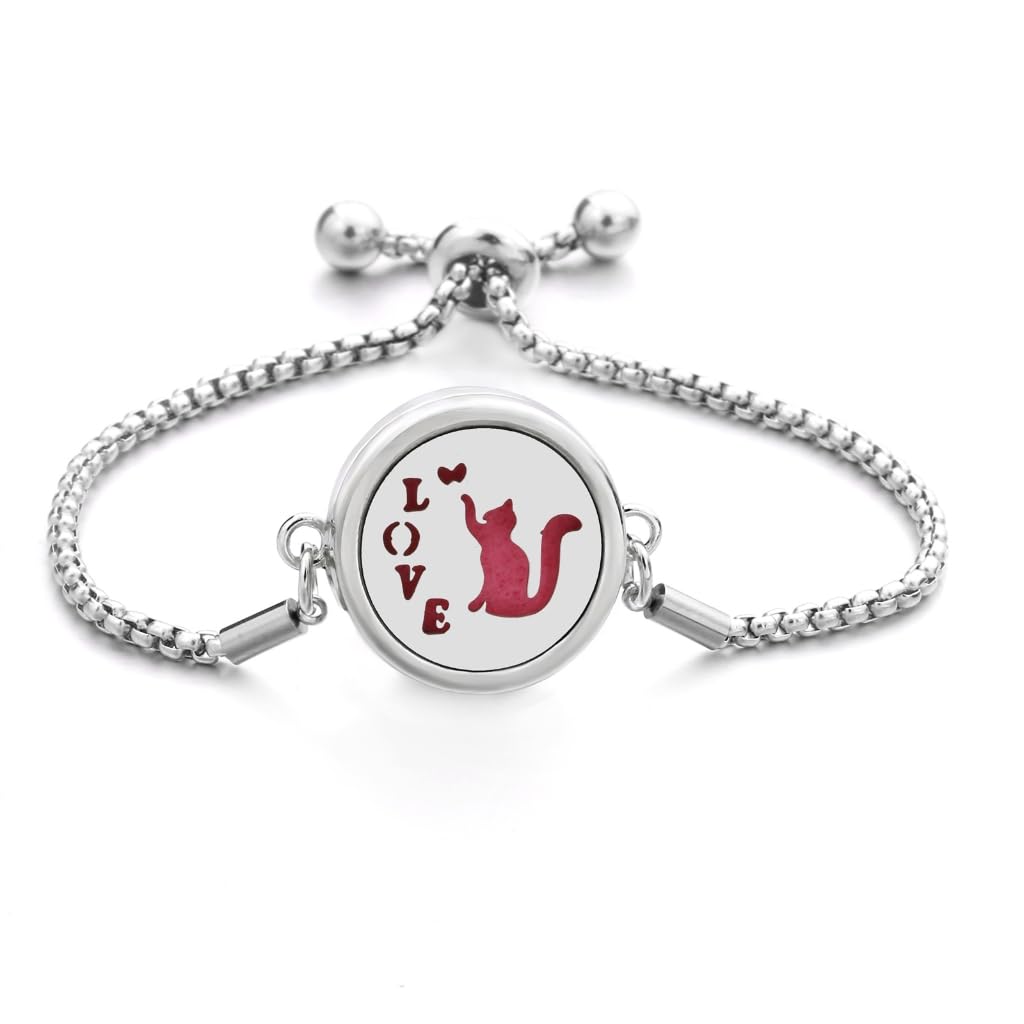 Pyasuye Stainless Steel Adjustable Bracelet Essential Oil Diffuser Pendant Handchain Stylish Wristchain Fashion Jewelry