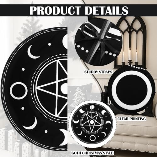 Arrowbash 48 Inch Gothic Christmas Tree Skirt Black White Pentagram Spooky