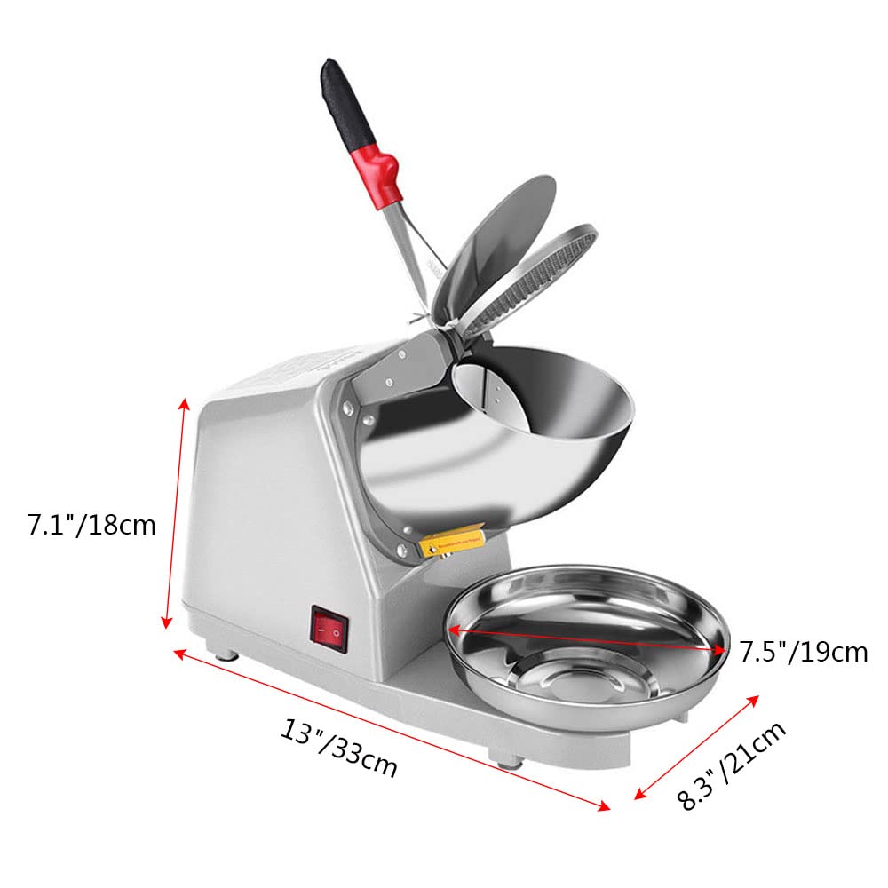 Yahpetes Electric Shaved Ice Machine 1Pcs Electric Dual Blades Ice Crusher Shaver Snow Cone Maker Machine 187lbs/hr for Home and Commercial Use (Silver)