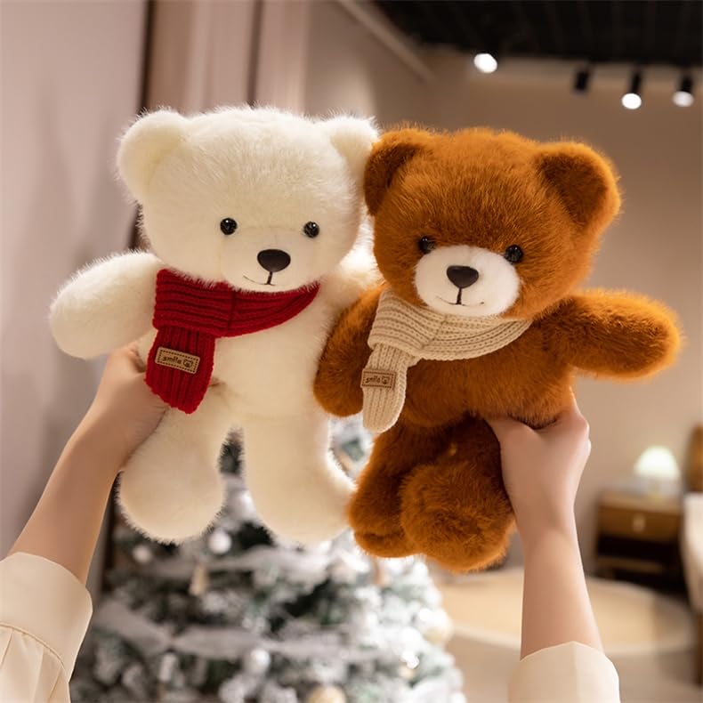 HOKESS Teddy Bear Stuffed Animals with Scarf,Soft Cuddly Plush Toy Doll Gift for Girls Boys Kids,12 Inch (Brown)