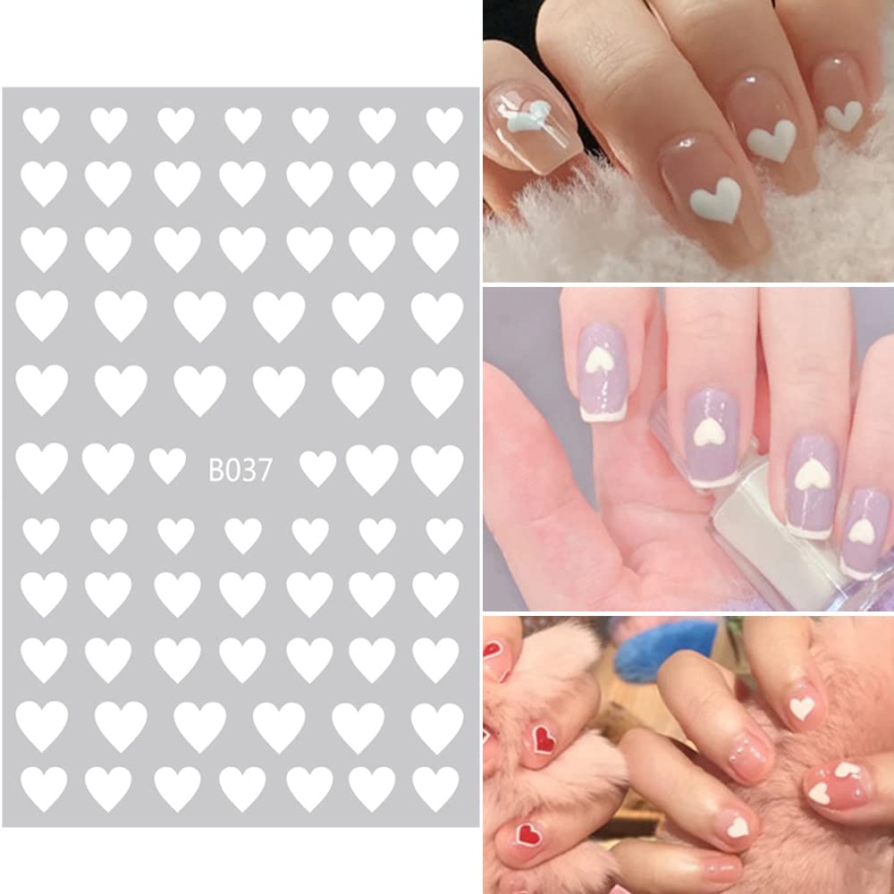 8 Self-Adhesive Nail Art Stickers - Heart & Nail Decorations