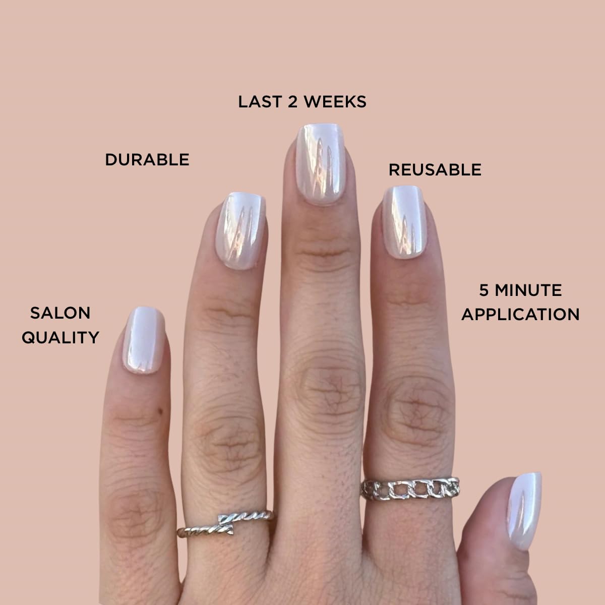 GLAZED NUDE Press-On Nails by Lavaa Beauty | Short Square Nude Pearly Chrome Finish