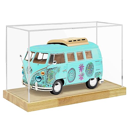 Clear Acrylic Display Case with Solid Butcherblock Base for Trophy, Collectibles, Assemble Cube Display Box Stand Dust Proof Protection Showcase for Action Figures Toys - by BenchPro - size: 16" H x 24" L x 12" D, style: 1.75" Thick Wood