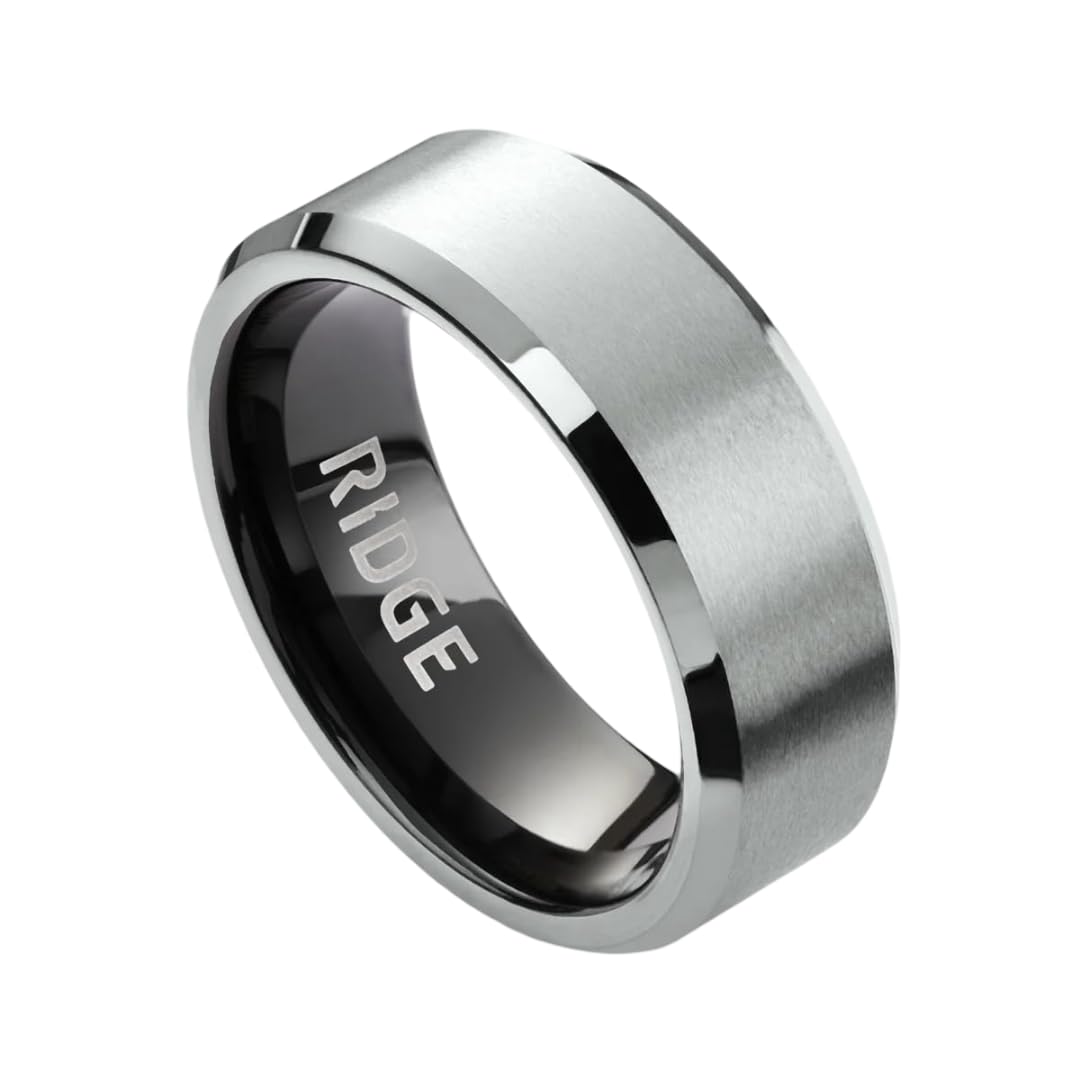 Ridge Beveled Ring Set 8mm - Platinum - 7.5