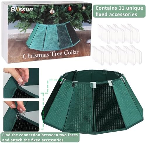 Blissun Christmas Tree Collar, Velvet Foldable Christmas Tree Ring with Golden Dotted line, Christmas Tree Skirt for Artificial Christmas Trees Decoration, Green