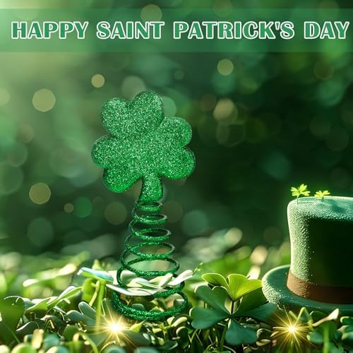 St. Patrick Day Mini Tree Topper 6 Inch Miniature Irish Shamrock Miniature Christmas Tree Topper, Irish Green Decoration for Holiday Party Decor Fancy